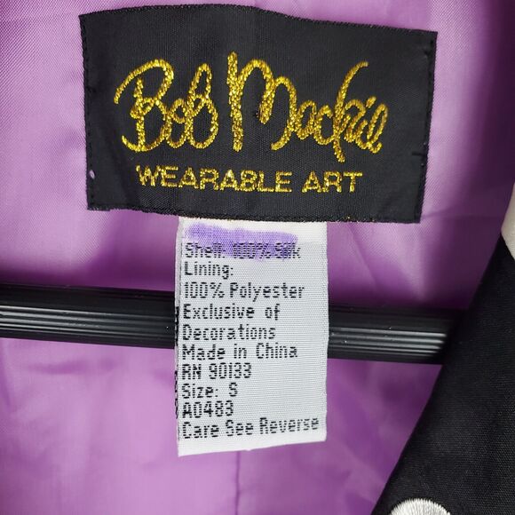 Bob Mackie Purple Floral Embroidered Button Long Sleeve 100% Silk Jacket Sz S - Picture 3 of 4